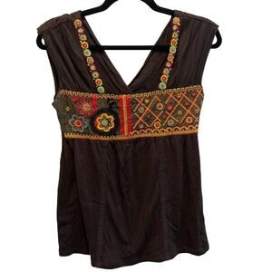 Y2K vintage embroidered sparkly floral cottage babdoll tank top XS “ex libris”